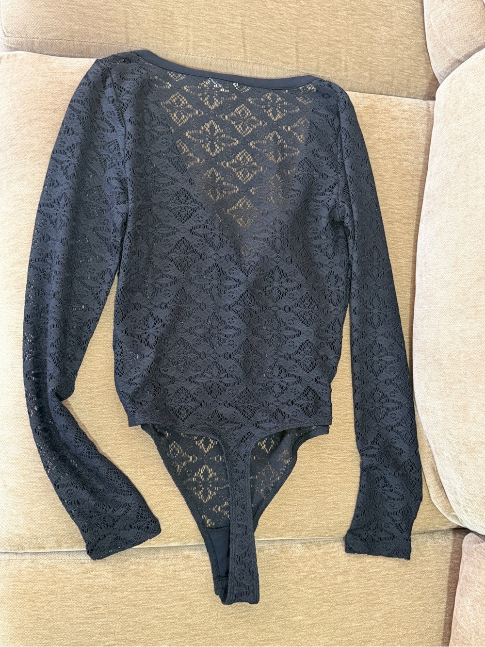 Pilcro Black Lace Henley Long-Sleeve Bodysuit - Picture 4 of 5